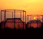Experimental arrays at sunset measuring carbon dioxide