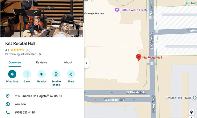 Map of the NAU Kitt Recital Hall, Flagstaff
